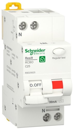Автомат дифференциального тока АВДТ Schneider Electric Resi9 2п 25А 30мА 6кА C тип AC фото Автомат дифференциального тока АВДТ Schneider Electric Resi9 2п 25А 30мА 6кА C тип AC картинка